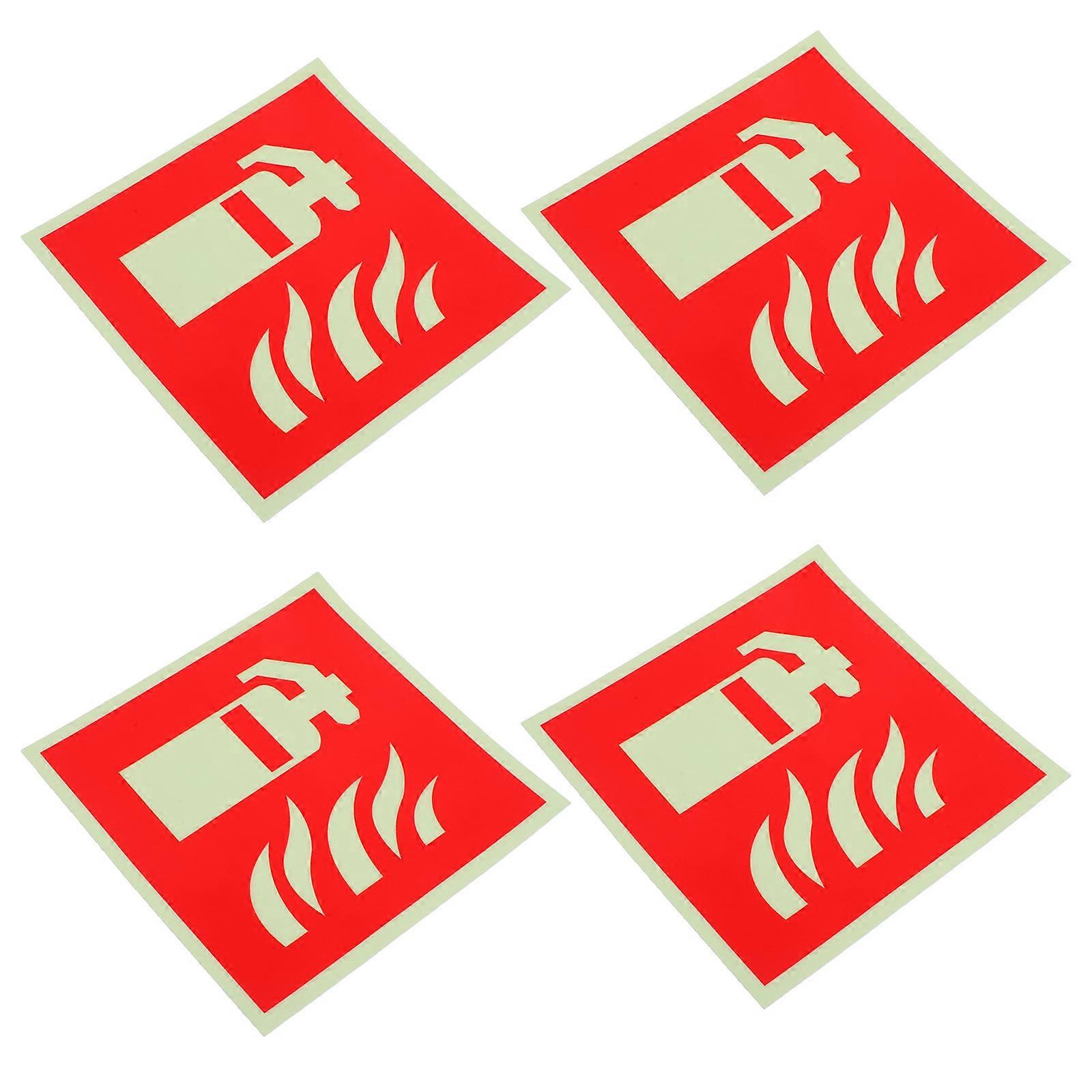 Fire Extinguisher Safety Sign Stickers with Glow in The Dark 4Pcs Adhesive