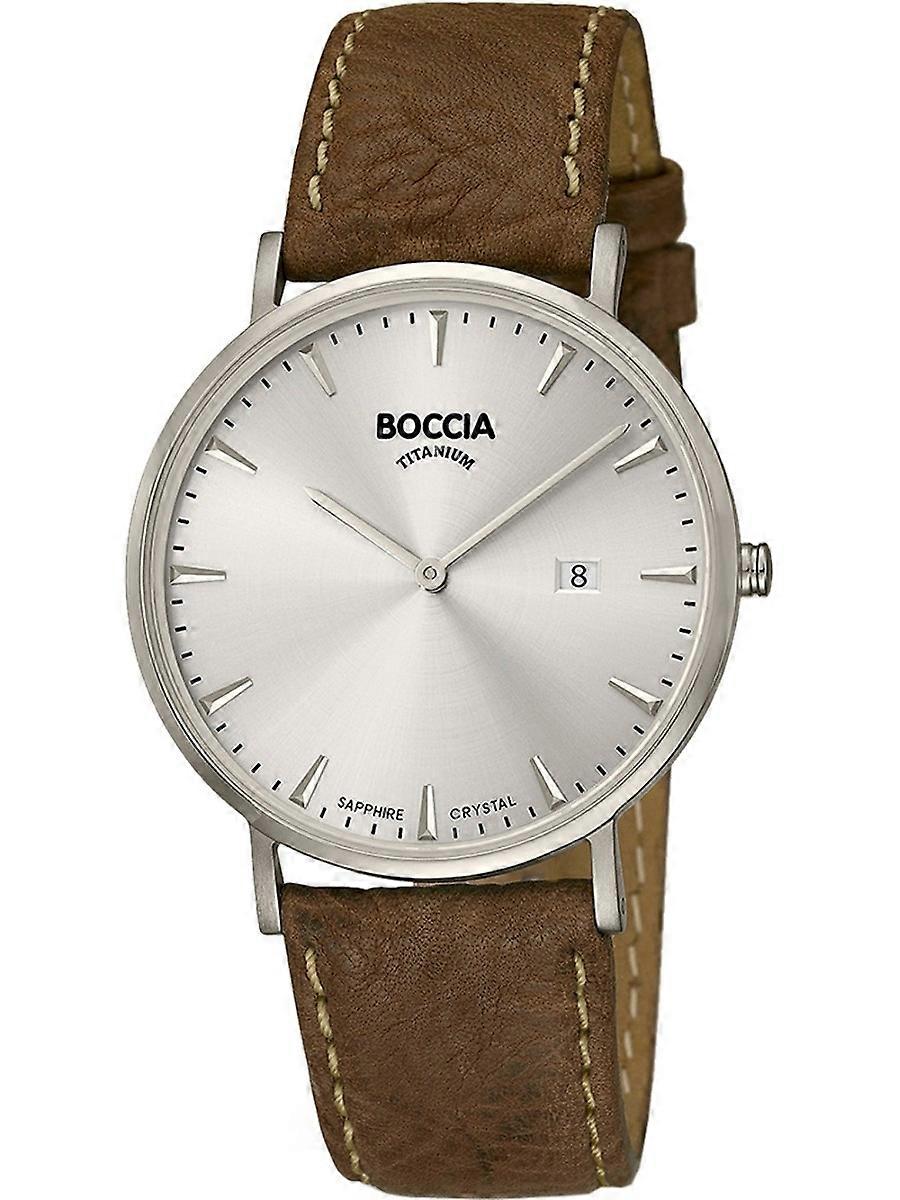 Boccia Braun Echtes Leder Uhr Titanium 3648-01 Herrenuhr