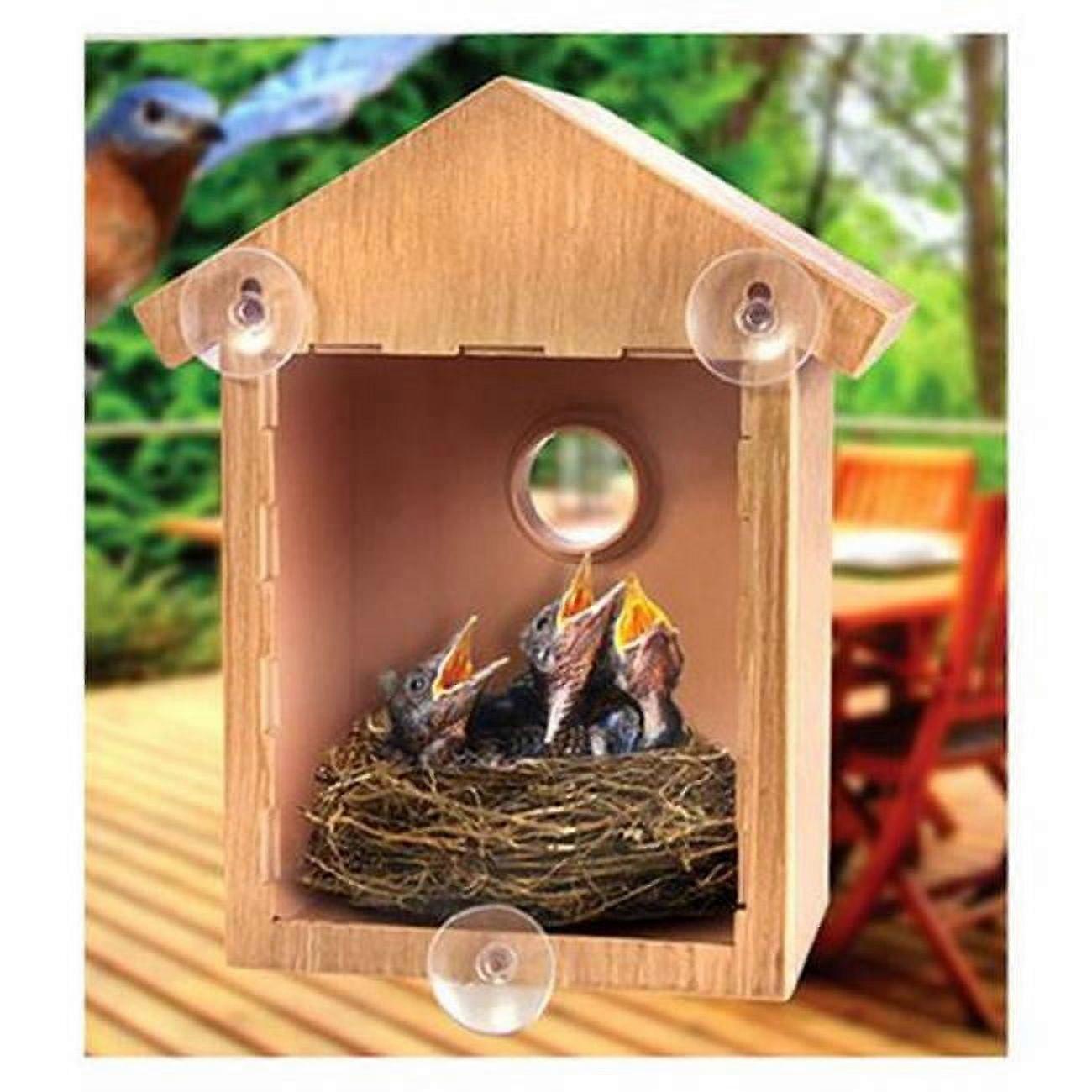 2 Way Mirrored Bird House See Through Suction Cup Window Mounted Bird Nesting Box