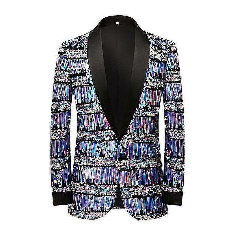 The Blue fringed sequin design men's tuxedo jacket for dinner parties and other events 25-26