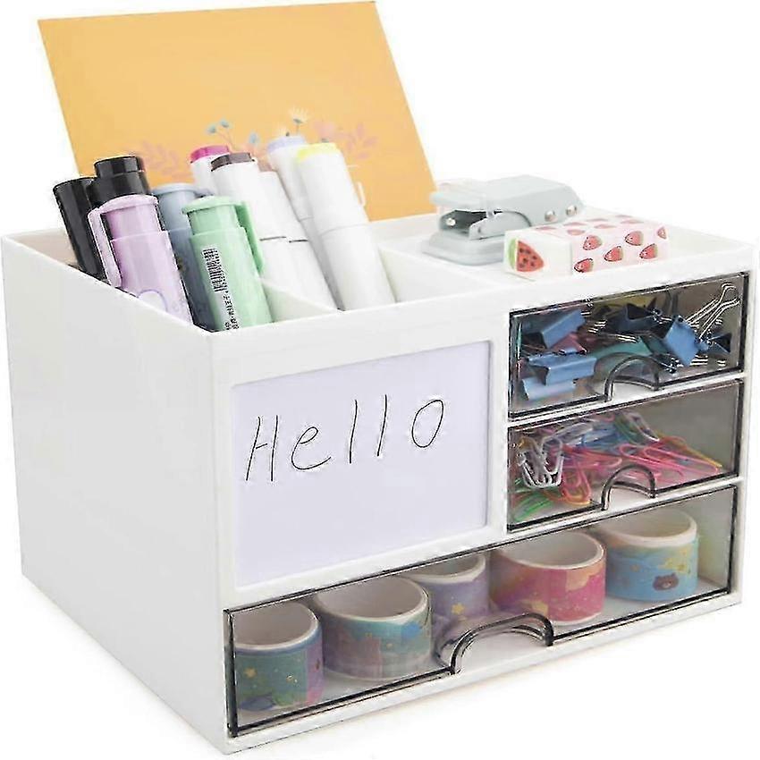 Desk Organizer with Drawer and Sticky Note Holder, Office Storage Box