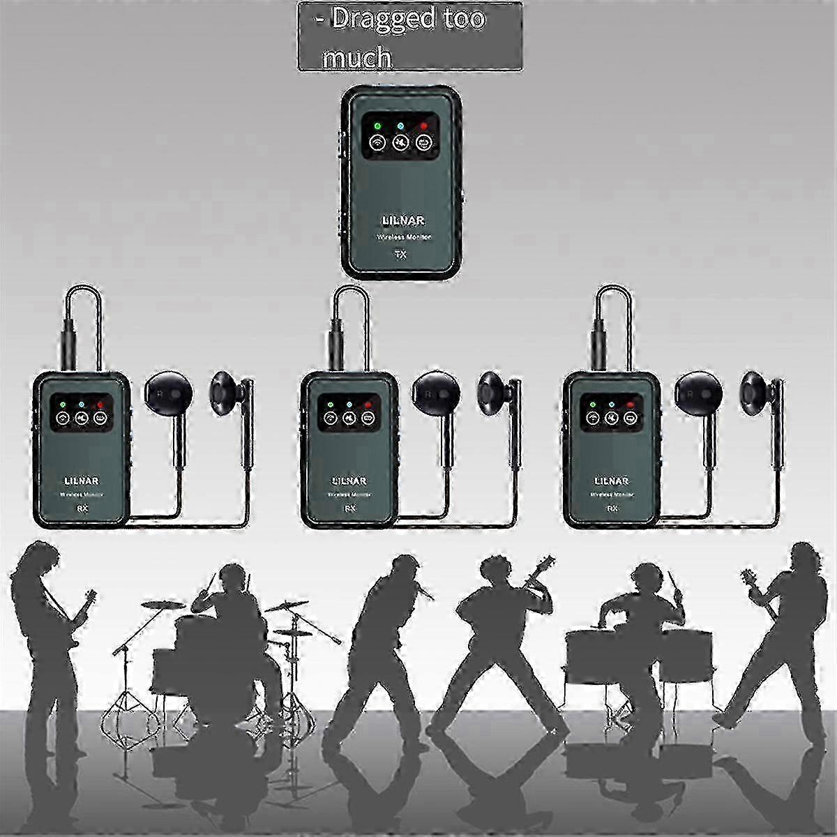 Wireless in Ear Monitor System 2.4 G Earphone Rechargeable Transmitter Receiver Support Stereo Mono 25-26