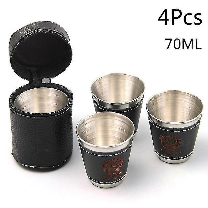 4pcs/lot 70ml γυαλιά μπύρας υπαίθρια στρατοπέδευση επιτραπέζια σκεύη ταξίδια κύπελλα που τίθενται πικνίκ από ανοξείδωτο χάλυβα κρασί μπύρα Cuppu δέρμα