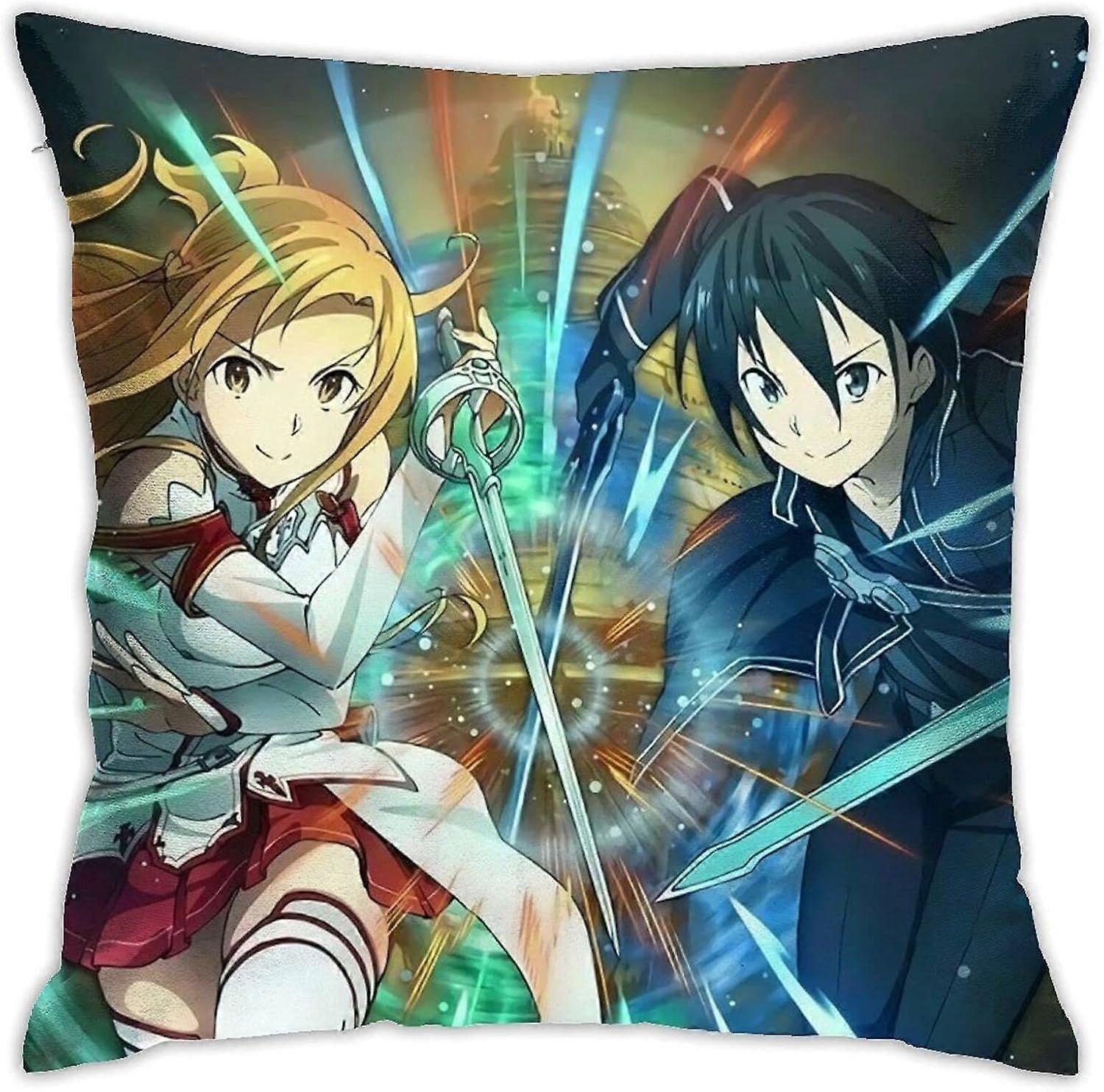 y1272 ソードアート・オンライン アニメ枕両面スタイリッシュ印刷スロー枕カバーソフト枕カバー寝室ソファ装飾クッションカバー18 "18" in -