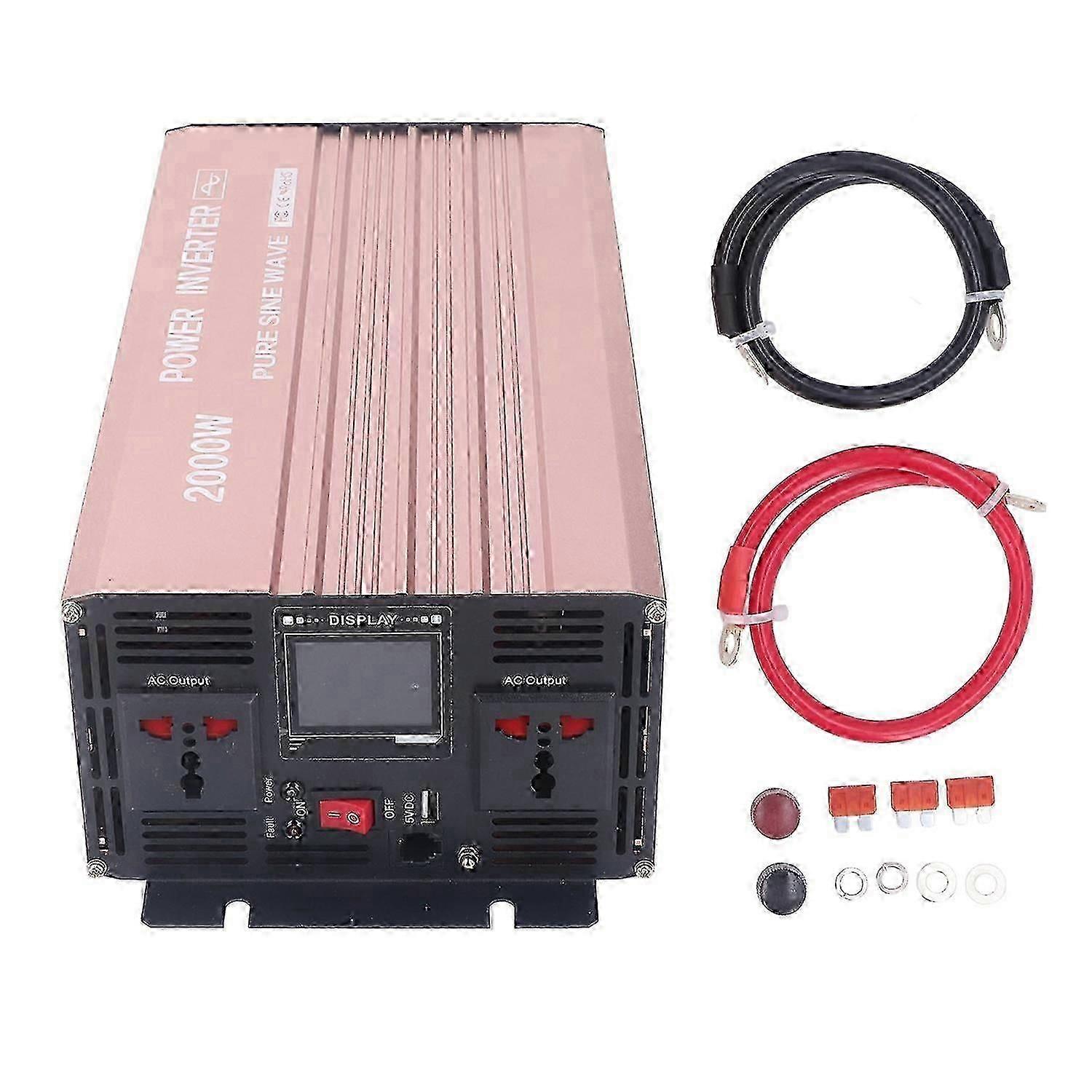 2000W Power Inverter Pure Sine Wave Voltage Inverter With 2 Universal Socket 1 Usb Port For Car Rv B
