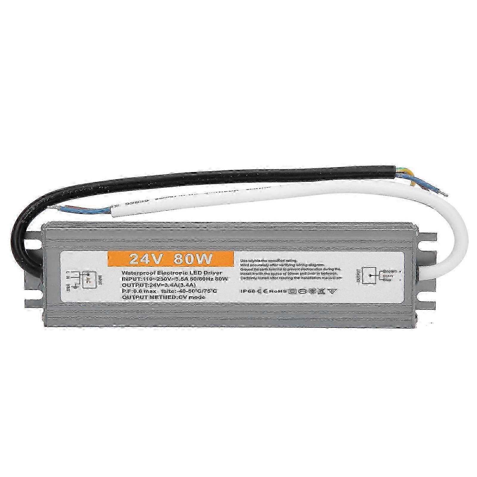 Wired 80W Ultrathin Waterproof Switch LED Driver Power Supply Source AC110?250V 50/60HZDC24V