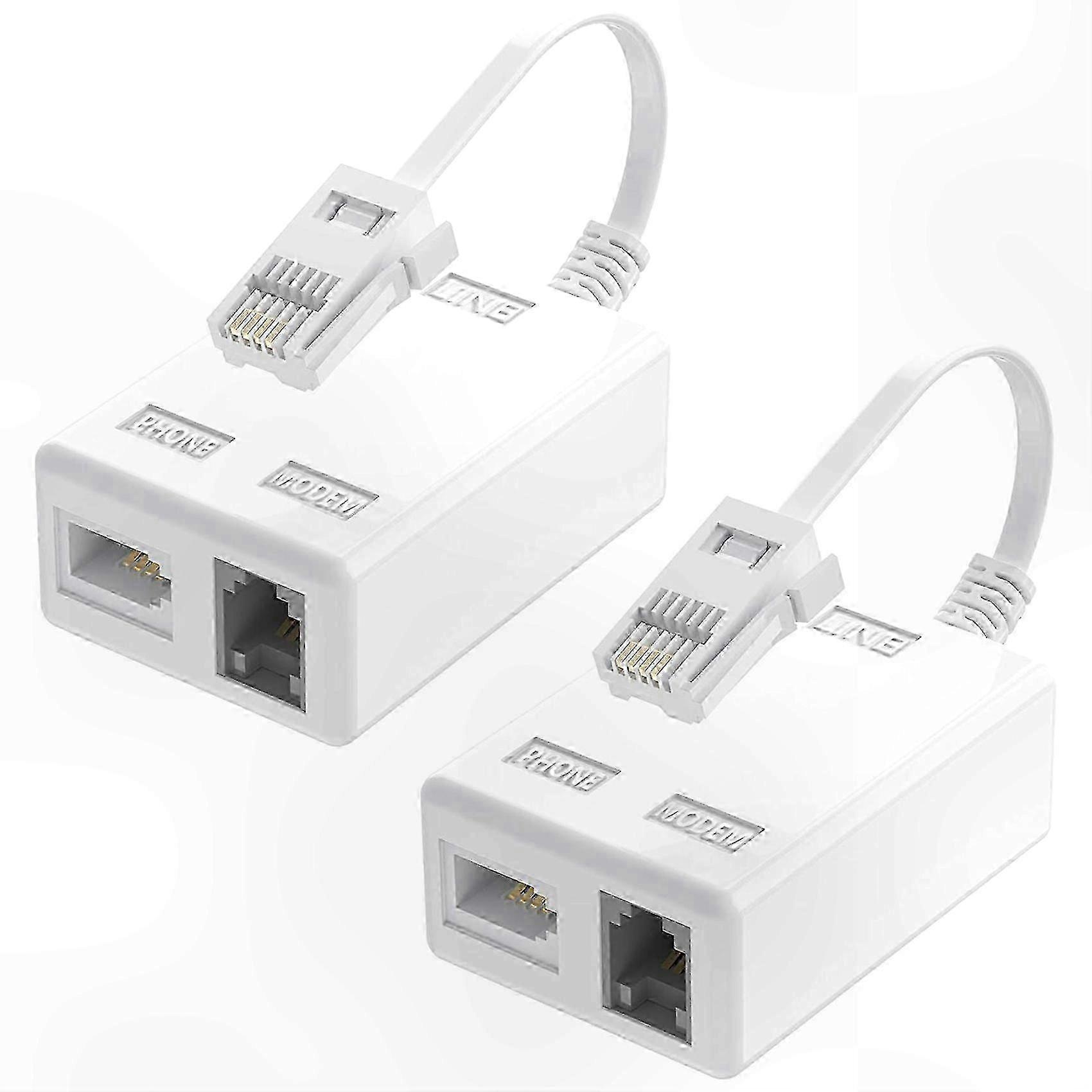 ADSL RJ11 auf BT-Stecker Breitband-Mikrofilter-Splitter-Adapter, 2er-Pack, Stecker auf Buchse für Internet- und Telefonleitung