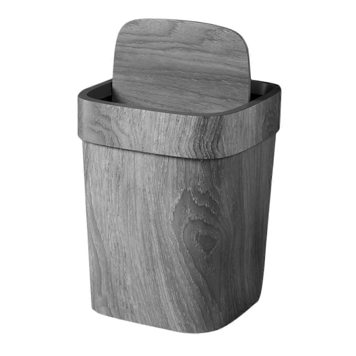 Retro Wood Grain Swing Lid Trash Can With Hanging Bin For Kitchen And Home Compost Bin Dustbin