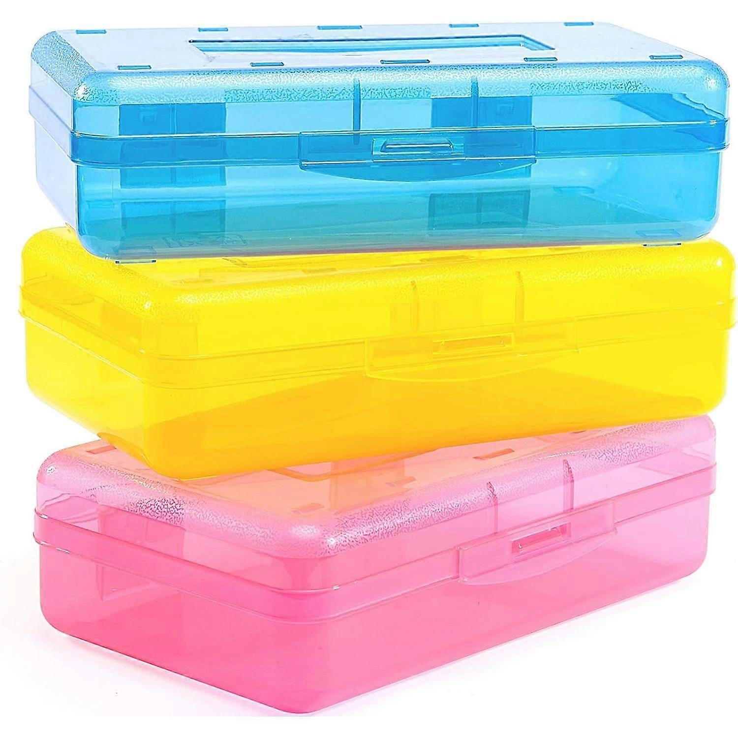 3-Pack Large Hard Cases, Bulk Plastic Pencil Cases with Airtight Lid