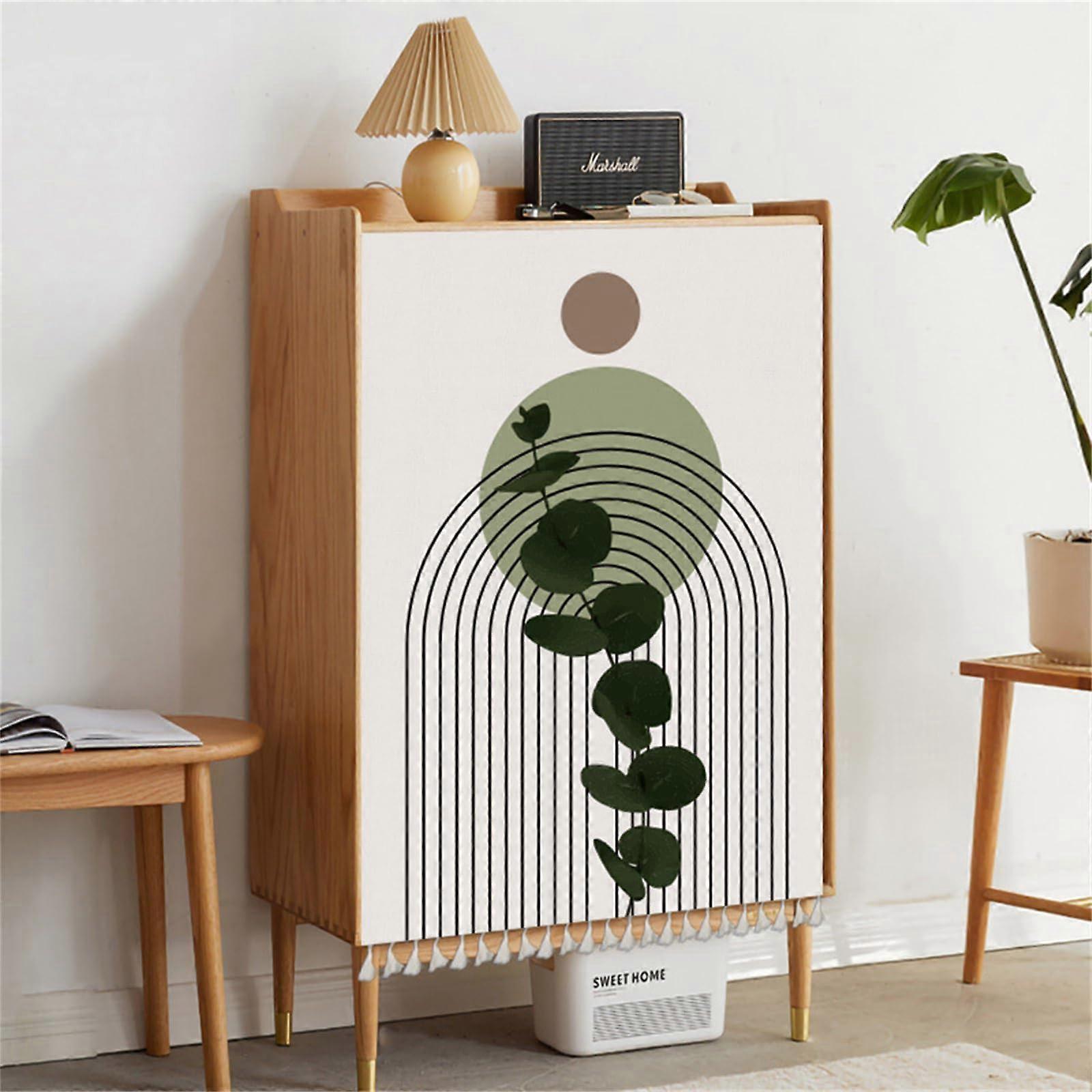 Cupboard Short Curtain Green Geometry 7 W70xH100cm No Drilling Required Hook And Loop