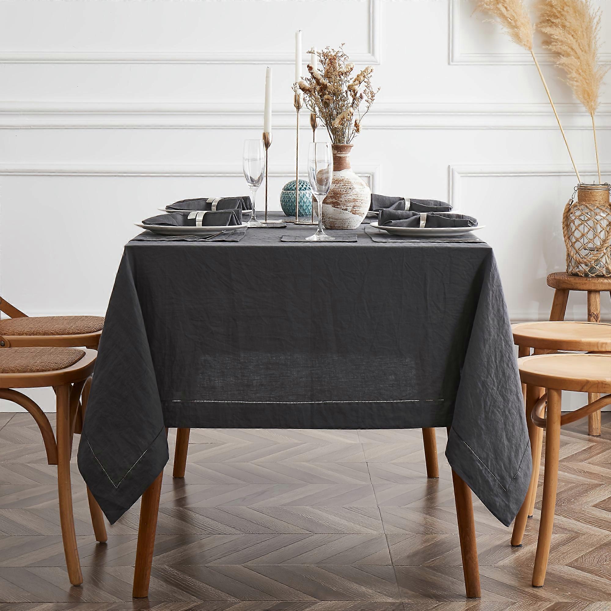 1pc Rustic Solid Color Flax Linen Tablecloth, Durable Washable for Kitchen, Dining, Outdoor, Easter Thanksgiving Wedding Decor