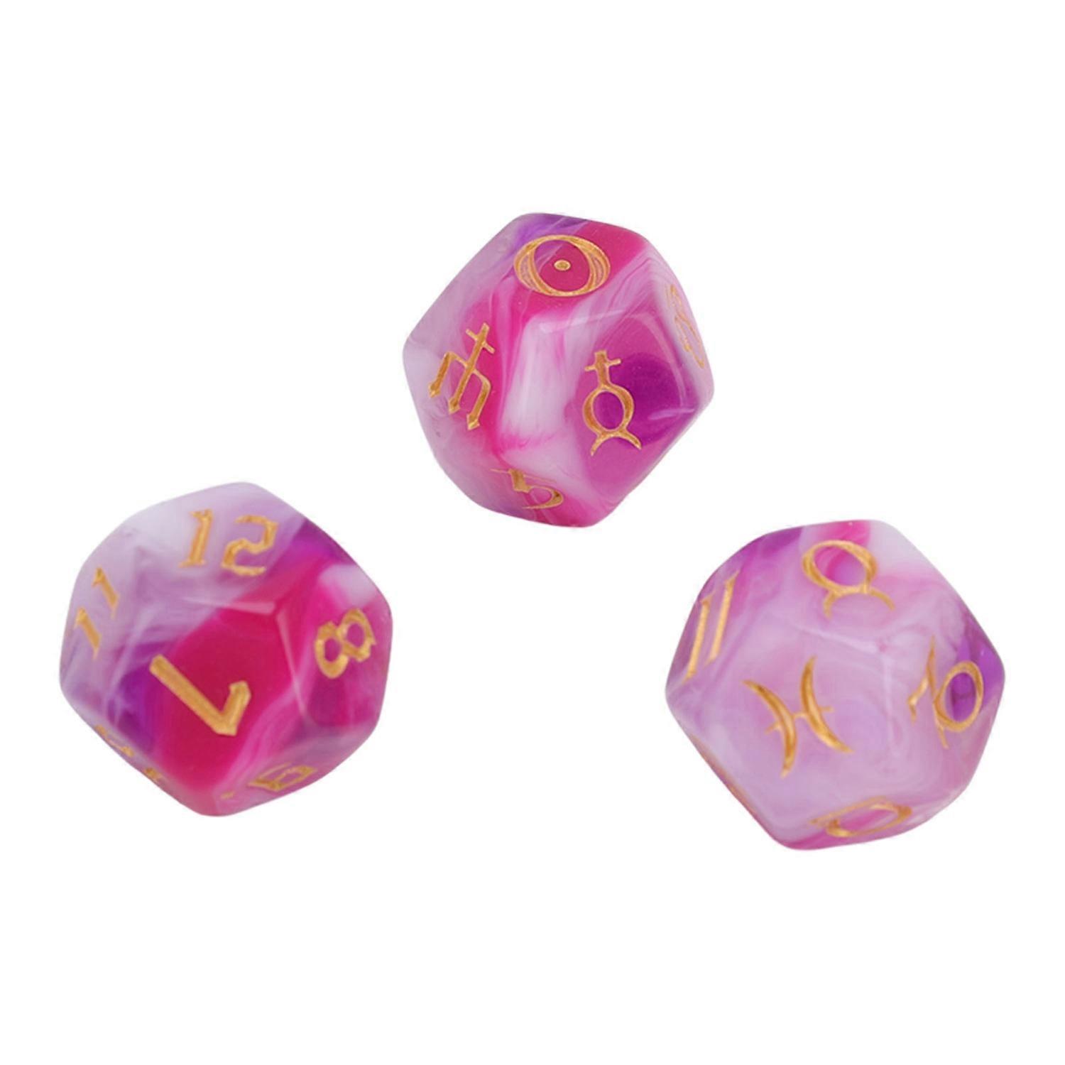 3PCS Astrological Dice Set 12 Sides Glitter Rune Dice Easy to Read for Table Board Game Toys Type 1