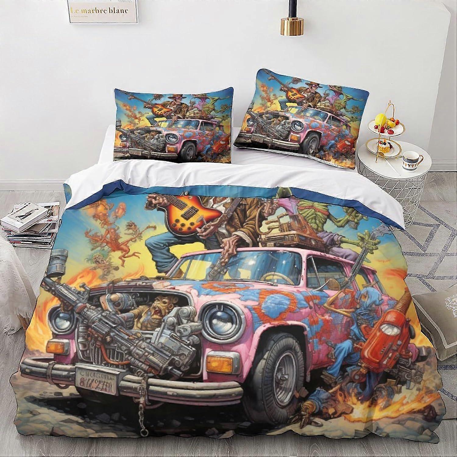 LikeEj الوحوش لحاف غطاء الكرتون موضوع المعزي غطاء 3D خمر سيارة نمط الفراش مجموعة للأطفال هدية ، غطاء لحاف فائقة النعومة ديكور غرفة Bedclothe