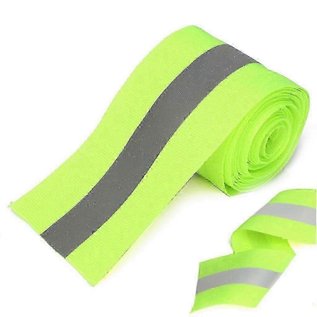 Silver Reflective Tape Safty Strip Sew on Lime Green Synth Fabric 3 Meters