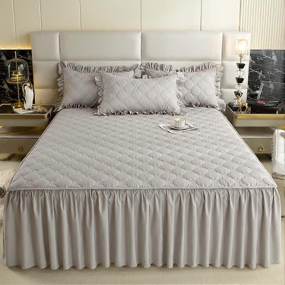 Ruffled Bed Skirt Set with Pleated Wrap Around Fitted Sheet and 2 Pillowcases, 180x220cm