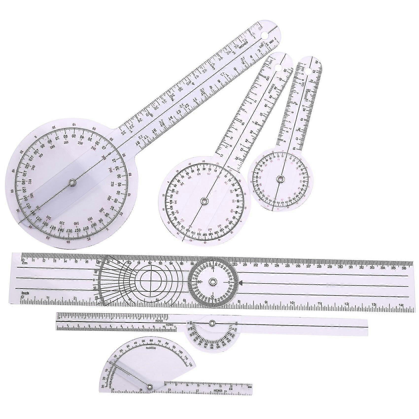 6pcs Spinal Ruler Spinal Finger Goniometer Protractors Multi-ruler Angle 180/360 Degree Measuring T