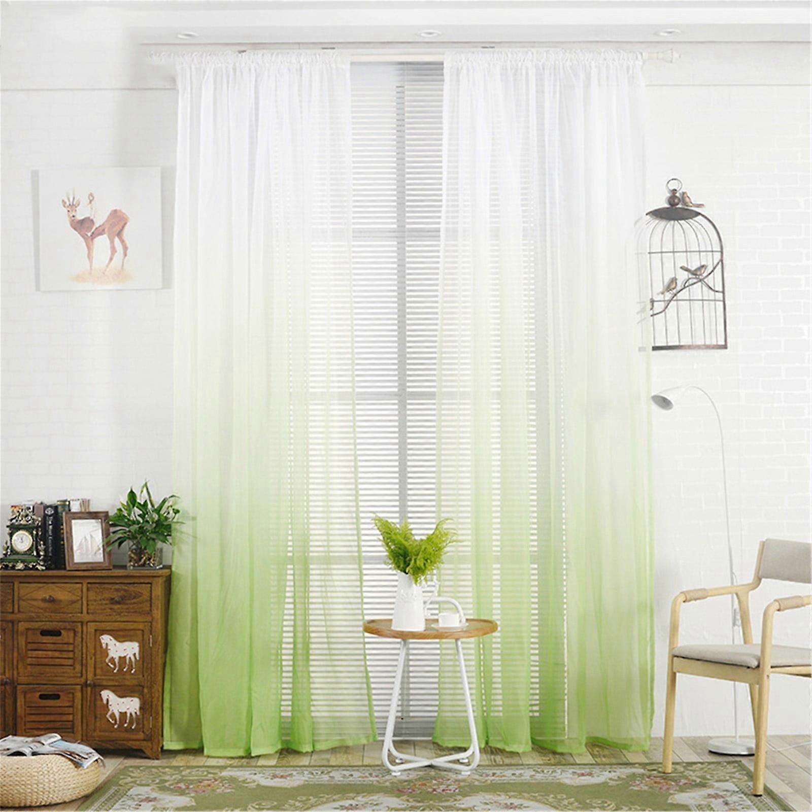 Miayilima Door Scarf Gradient Color Tulle Window Curtain Panel Transparent Home Textiles