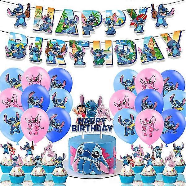 2023 Disney Lilo & Stitch Birthday Party Decorations Accessories Banner Balloons Cake Topper Set Cute Cartoon Character Stitch Party Favor