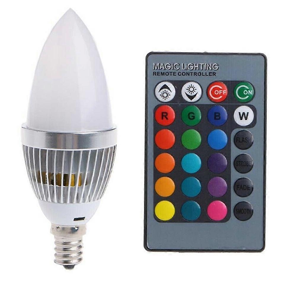 3W Smart E14 RGB LED Colorful Change Color Bulb with 24 Candle Remote Control Button Milky Lampshade