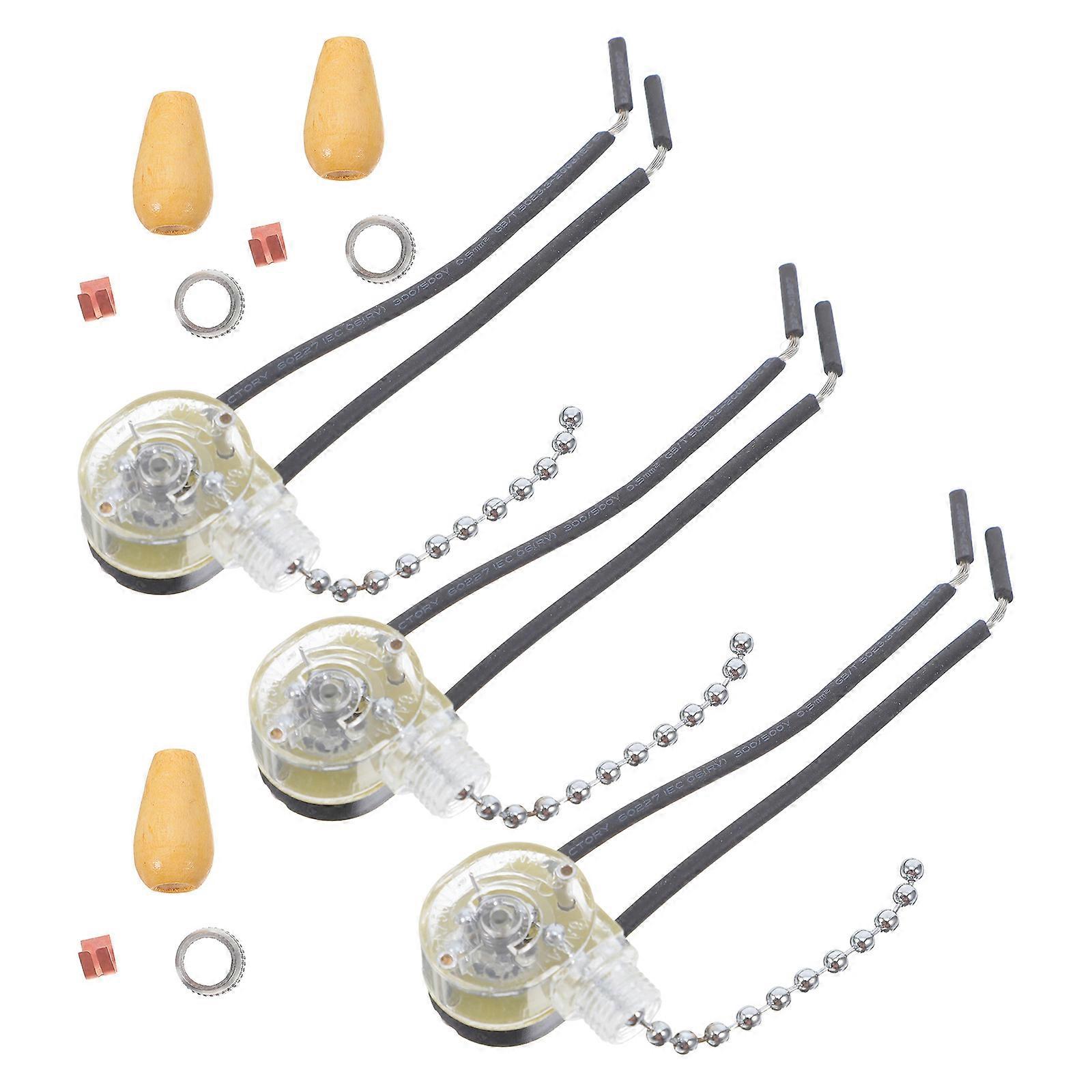 3Pcs Pull Chain Light Fixture Replacement Switch for Ceiling Lights Office Lighting Silver Material