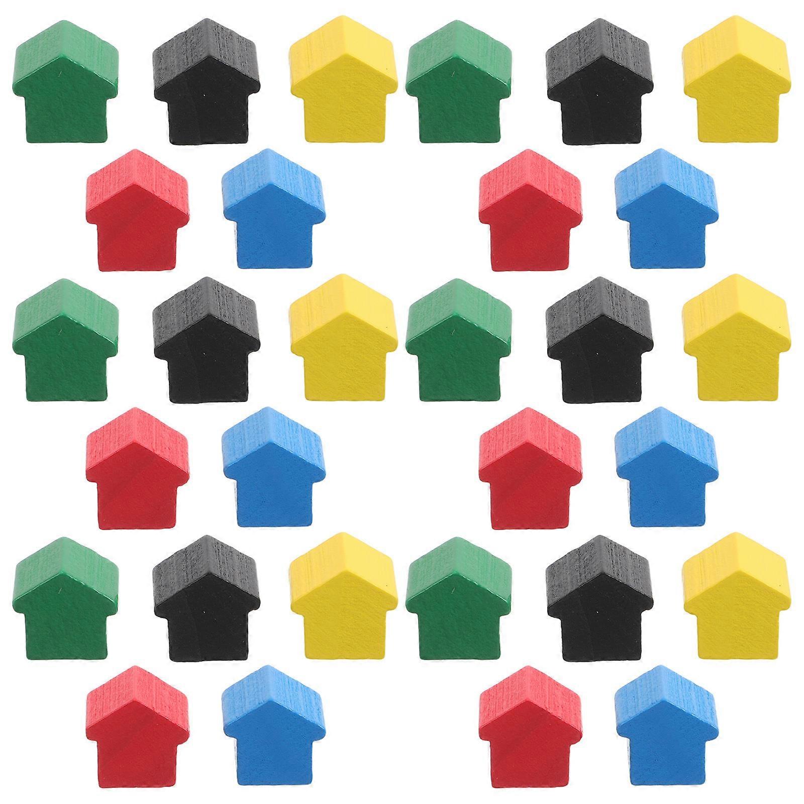 Assorted Color Wooden Game Houses Game Pieces for Playing 50Pcs Set