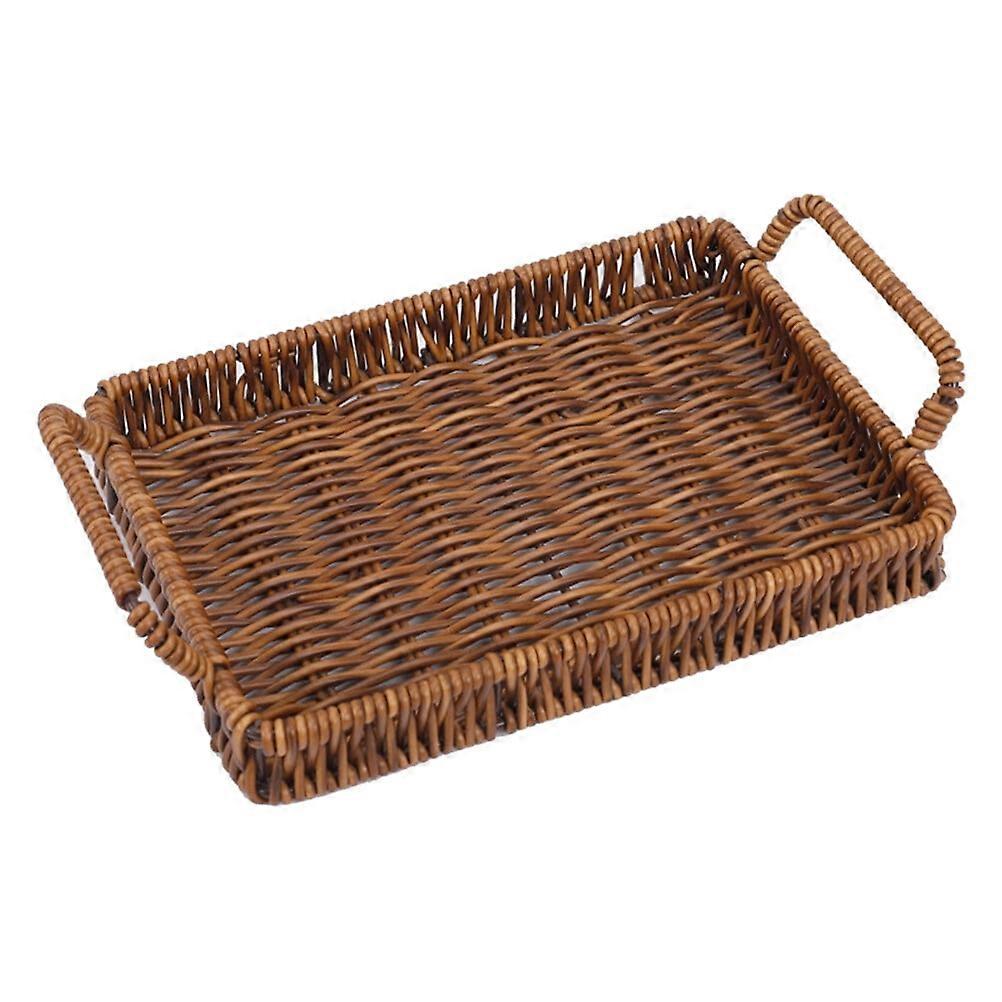 Eease Rectangular Rattan Tray with Handle for Food Storage and Serving 26x19x3.5cm