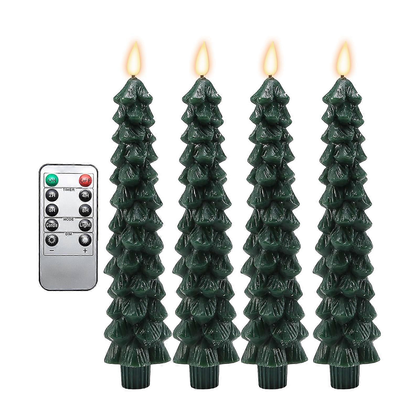 Christmas Tree Taper Candles 9.7 Inch Green LED Flameless Candlesticks with Timer Remote for Home Decor