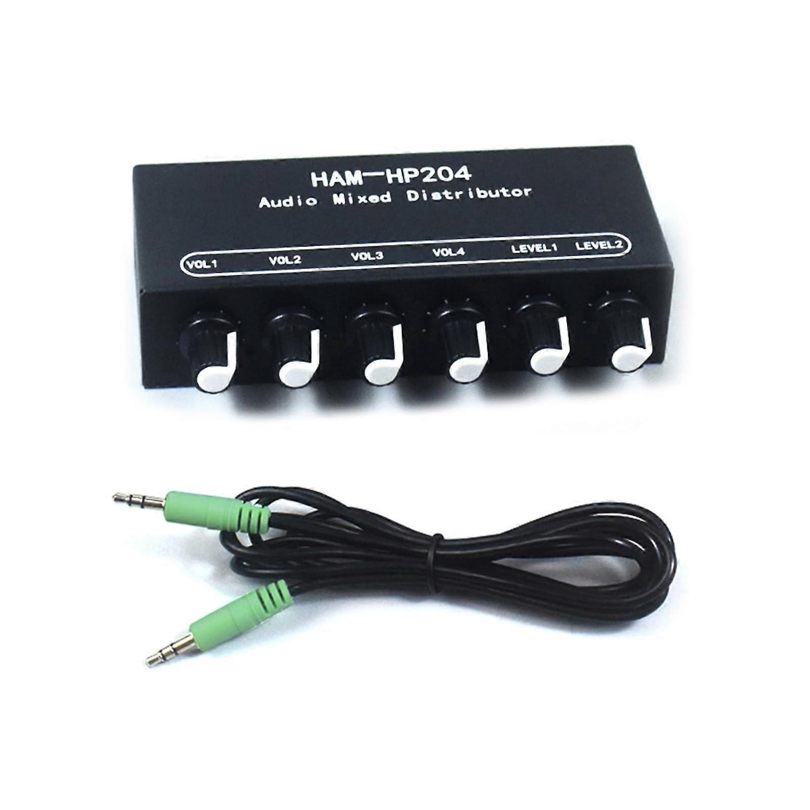 Stereo Auditory Mixer Distributor Selector Switcher 2 Input 4 Output 3.5mm Headphones Amplifier Individually Controlled