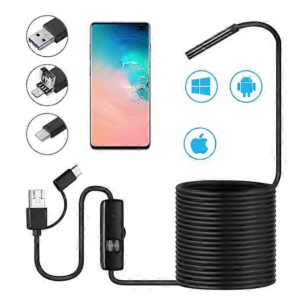 Endoscope Camera, Pipe Inspection Camera, IP67 Endoscope Camera with 6 LED Lights 5m Soft Cable for compatible with iPhone iOS Android Smartphone