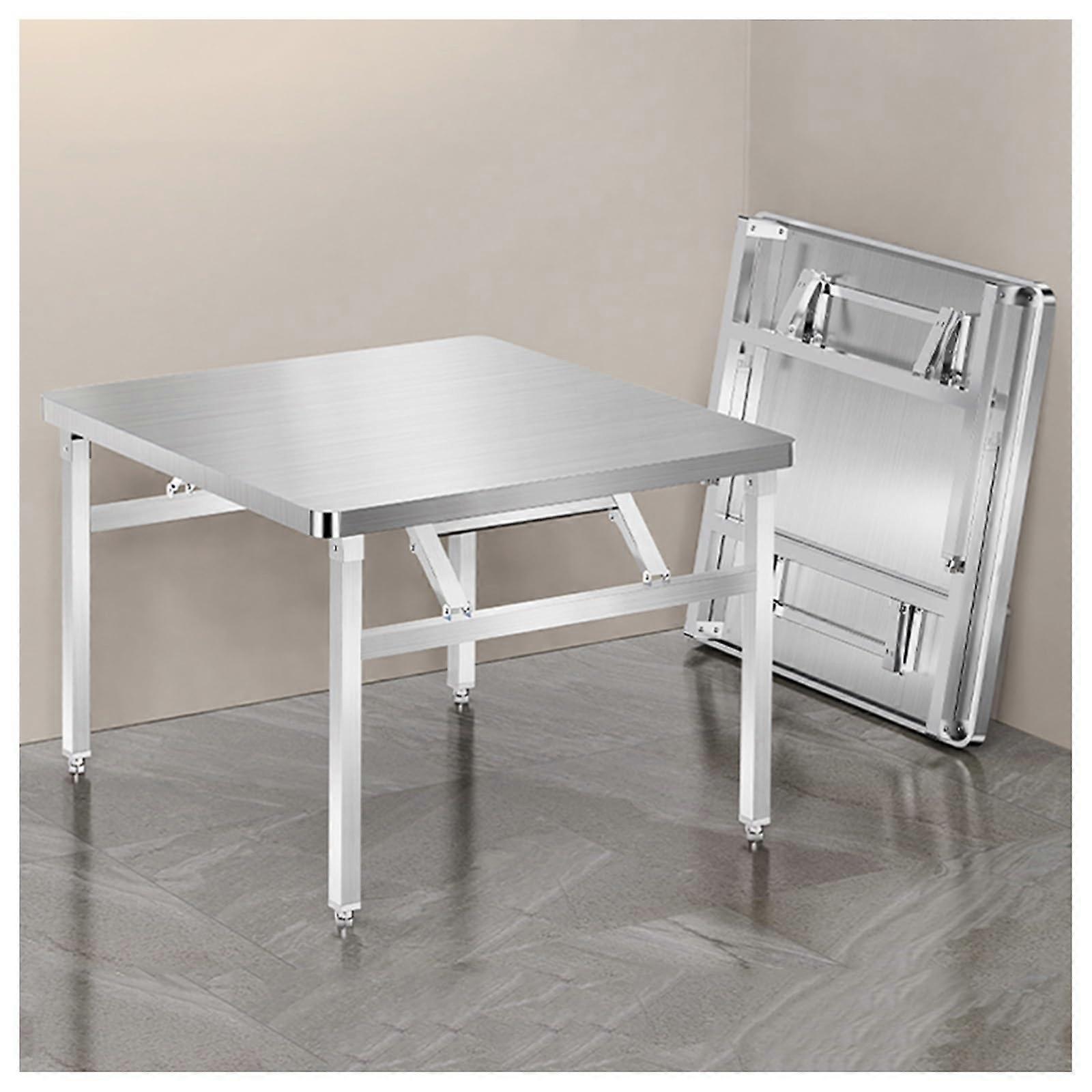 Stainless Steel Folding Work Table Heavy Duty SpaceSaving Prep Table with Adjustable Feet 90x62x72cm