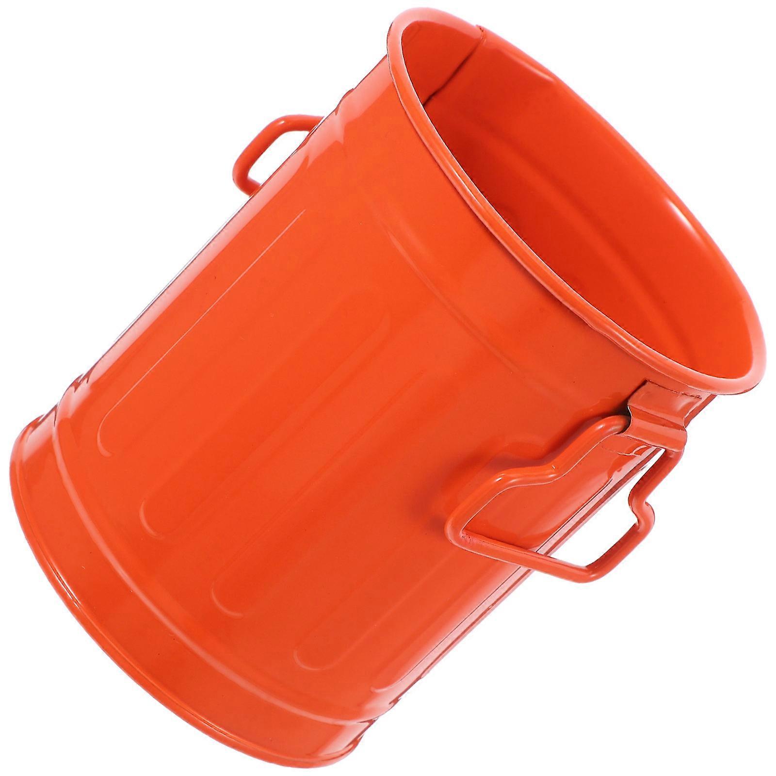 Desktop Mini Trash Can for Office Use Orange Pen Holder