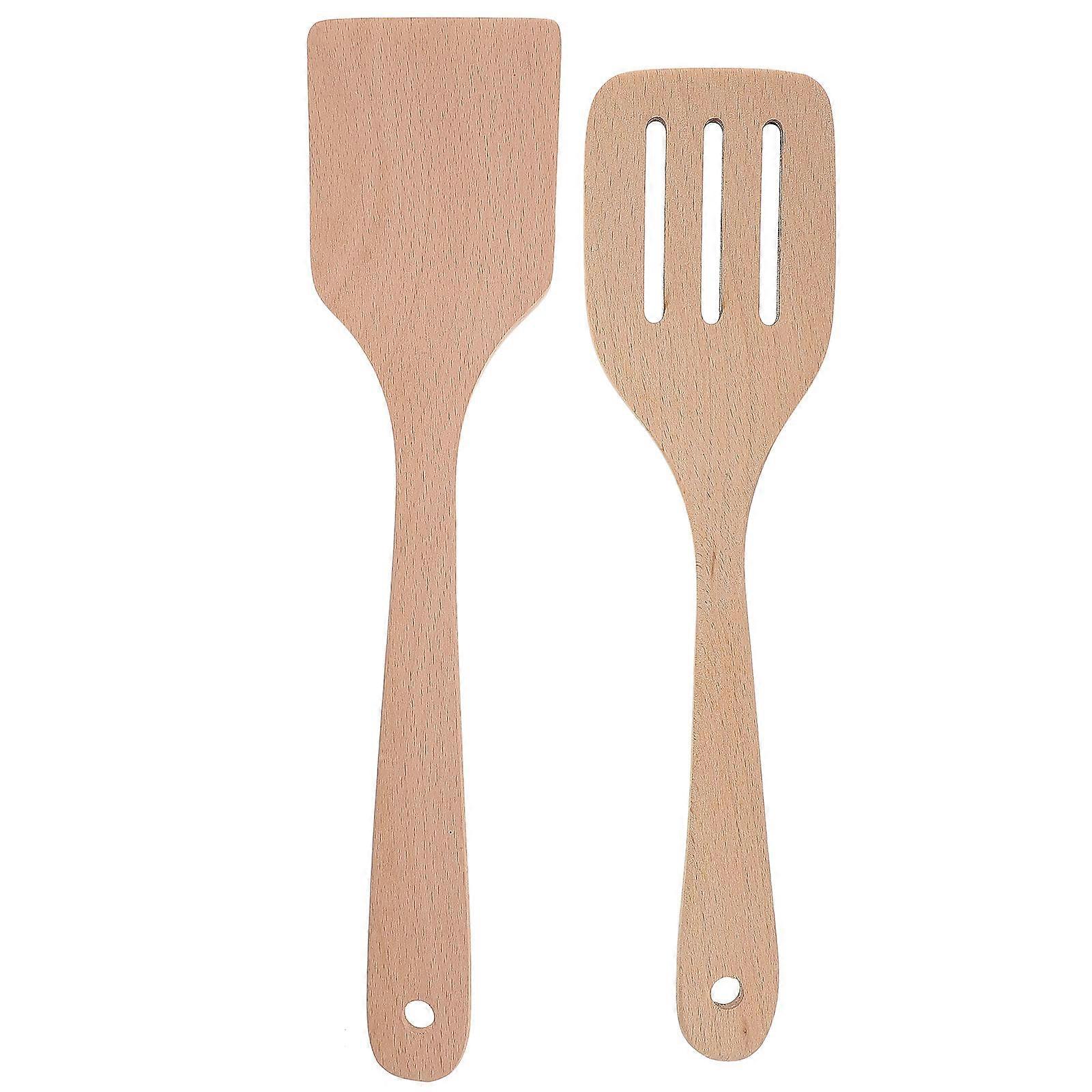 Wooden Wok Spatula Smooth and Rounded Kitchen Tool for Professional Chef 2Pcs