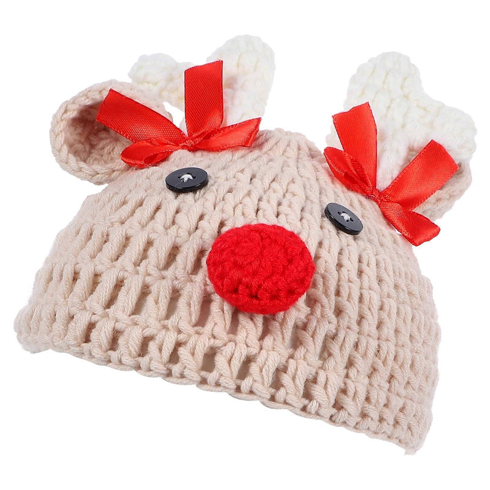Kids Antlers Knitted Hat for Warmth Brown Cap