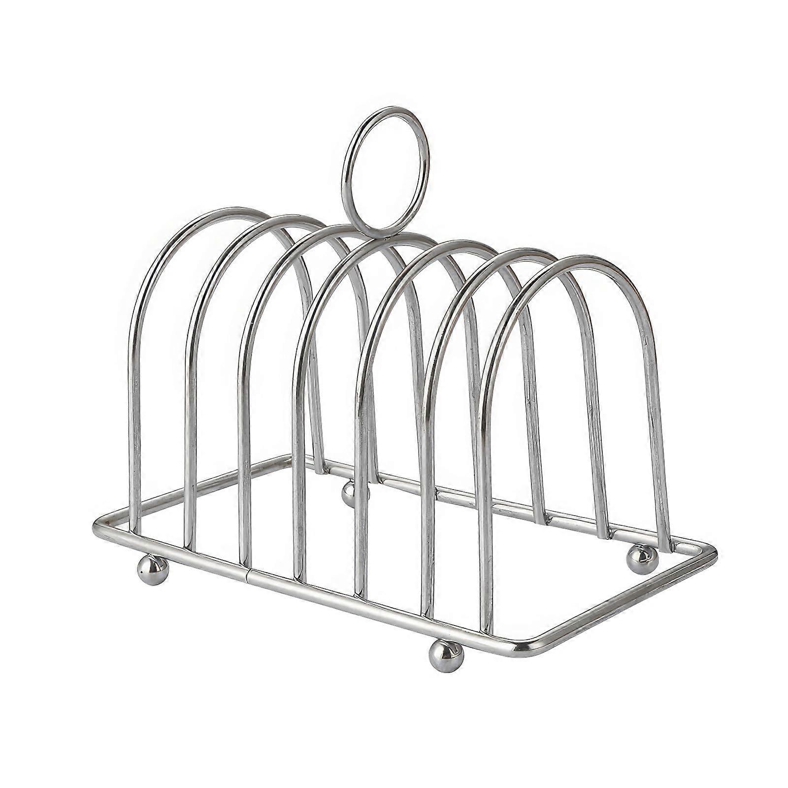 Stainless Steel Toast Rack with Handle, 6 Slice Bread Cooling Holder for Kitchen or Bakery