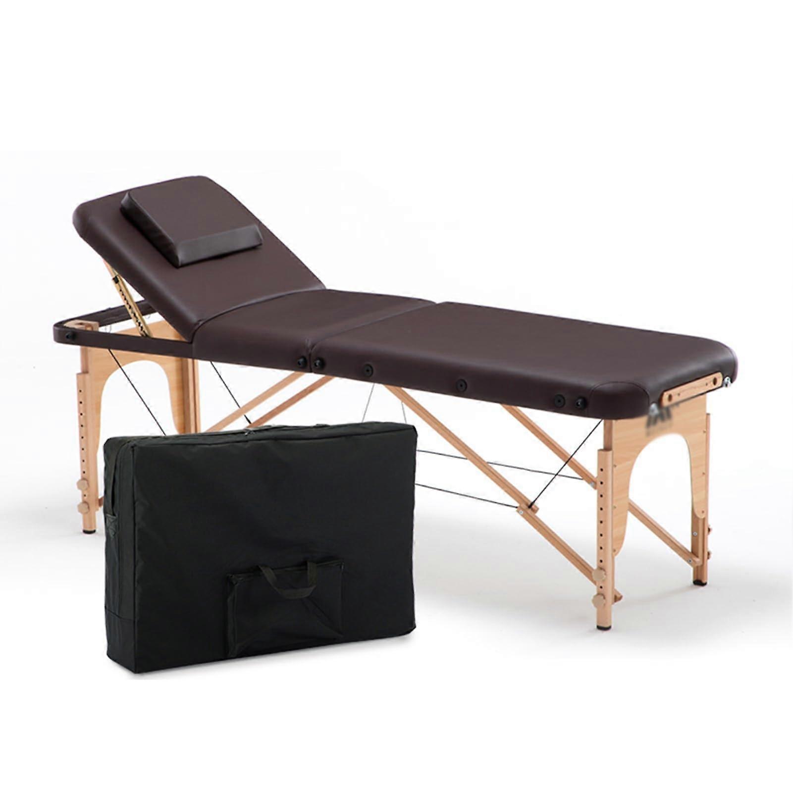 Portable Massage Table with Adjustable Height, Folding Spa Bed, Memory Foam Cushion, Brown 70cm