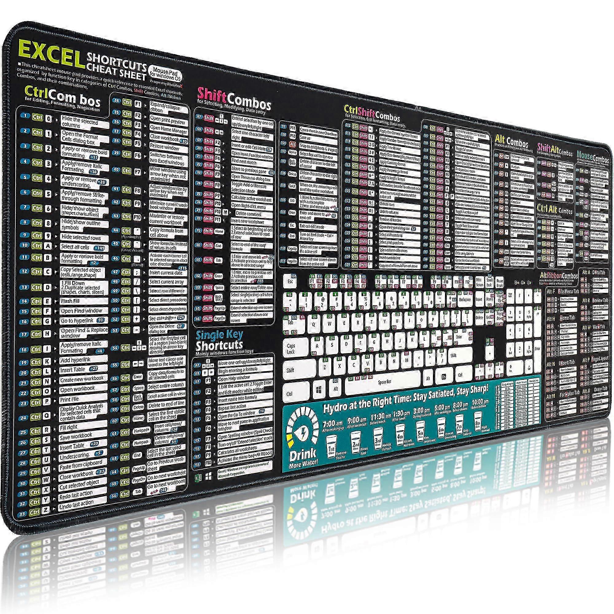 2025 Excel Cheat Sheet Desk Pad Extended Large Excel Mouse Pad with Shortcuts