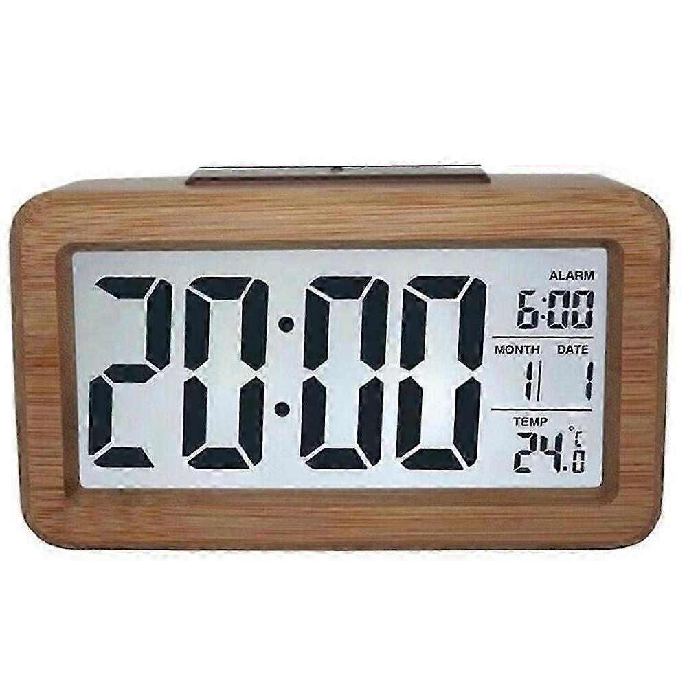 26-27 Solid wood waterproof alarm clock with calendar and snooze function