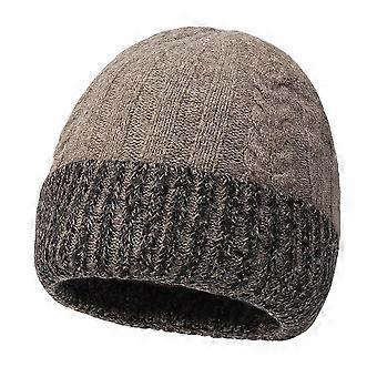 Winter Fleece Lined Knit Hat Color Block Ear Protection Elastic Beanie Cap for Men Women