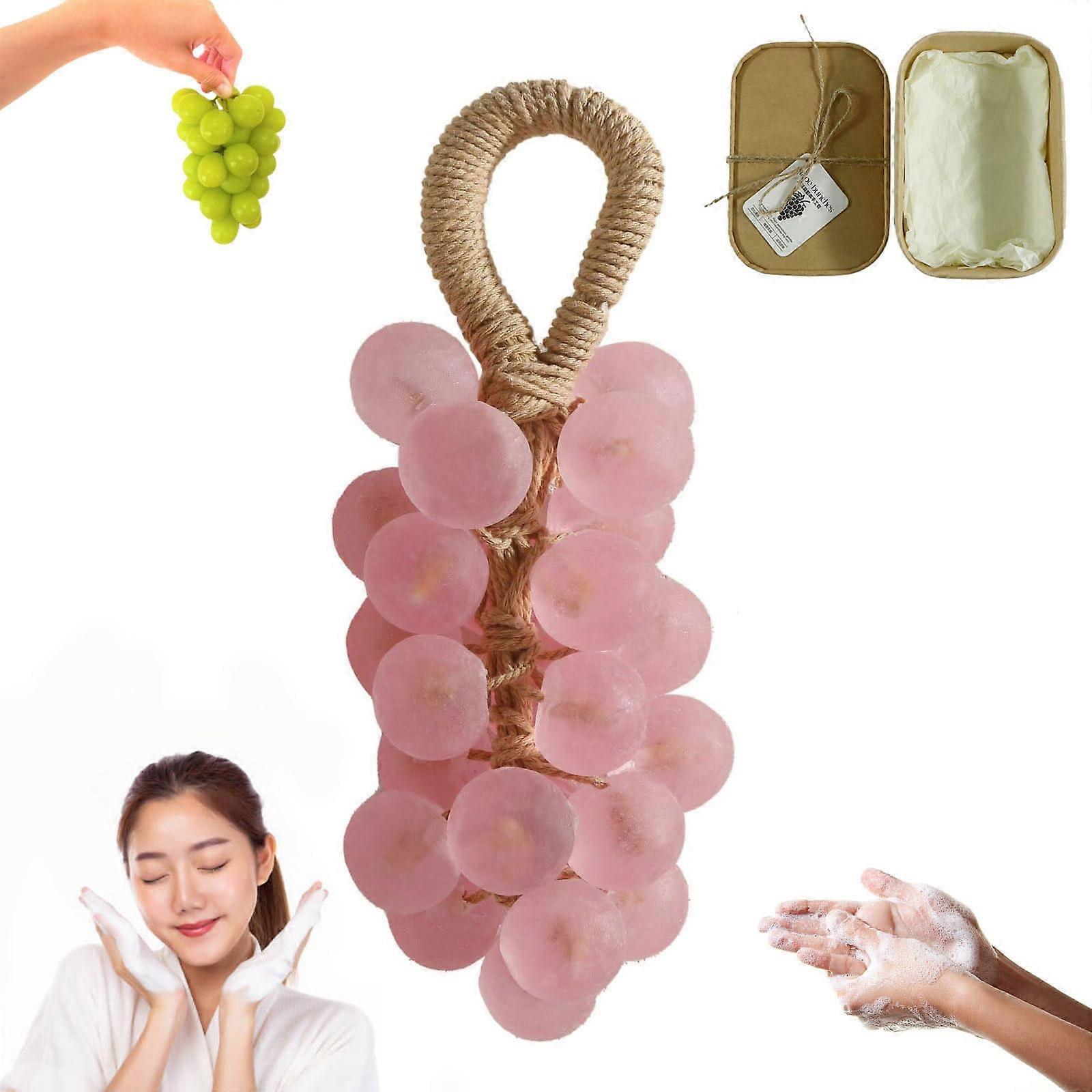 Pink Grape Soap on a Rope Handmade Decorative Bathroom Gift with Realistic Grape Shape