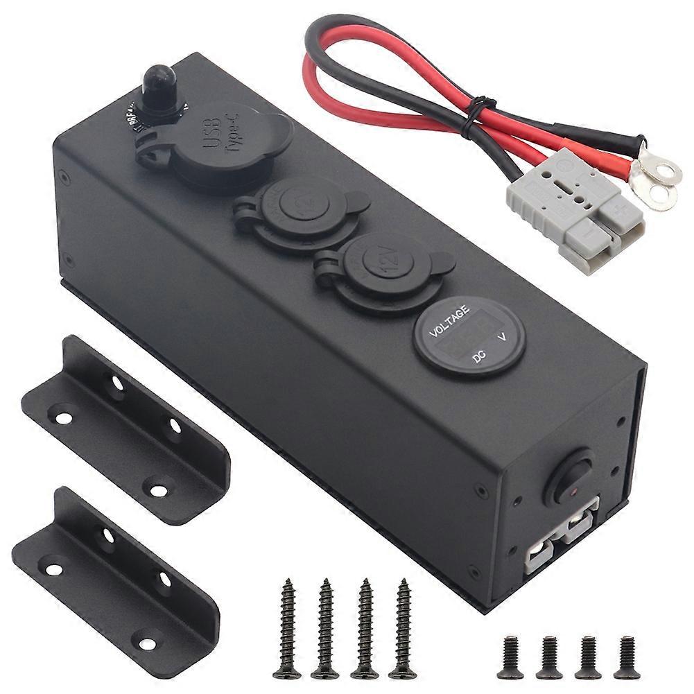 12/24V Distribution Panel Multi-Function Box Lighter Usb for Anderson Socket Power Switch 8AWG 30cm