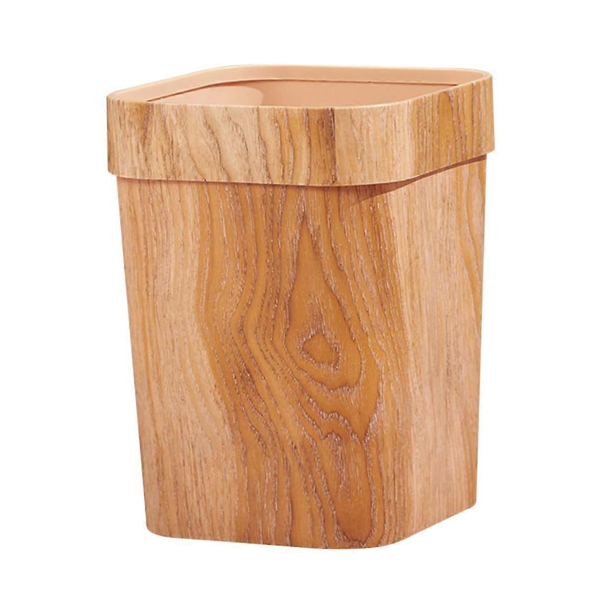 Wood Grain Trash Can Large Capacity Waste Bin for Office Kitchen Bathroom PP Material Durable