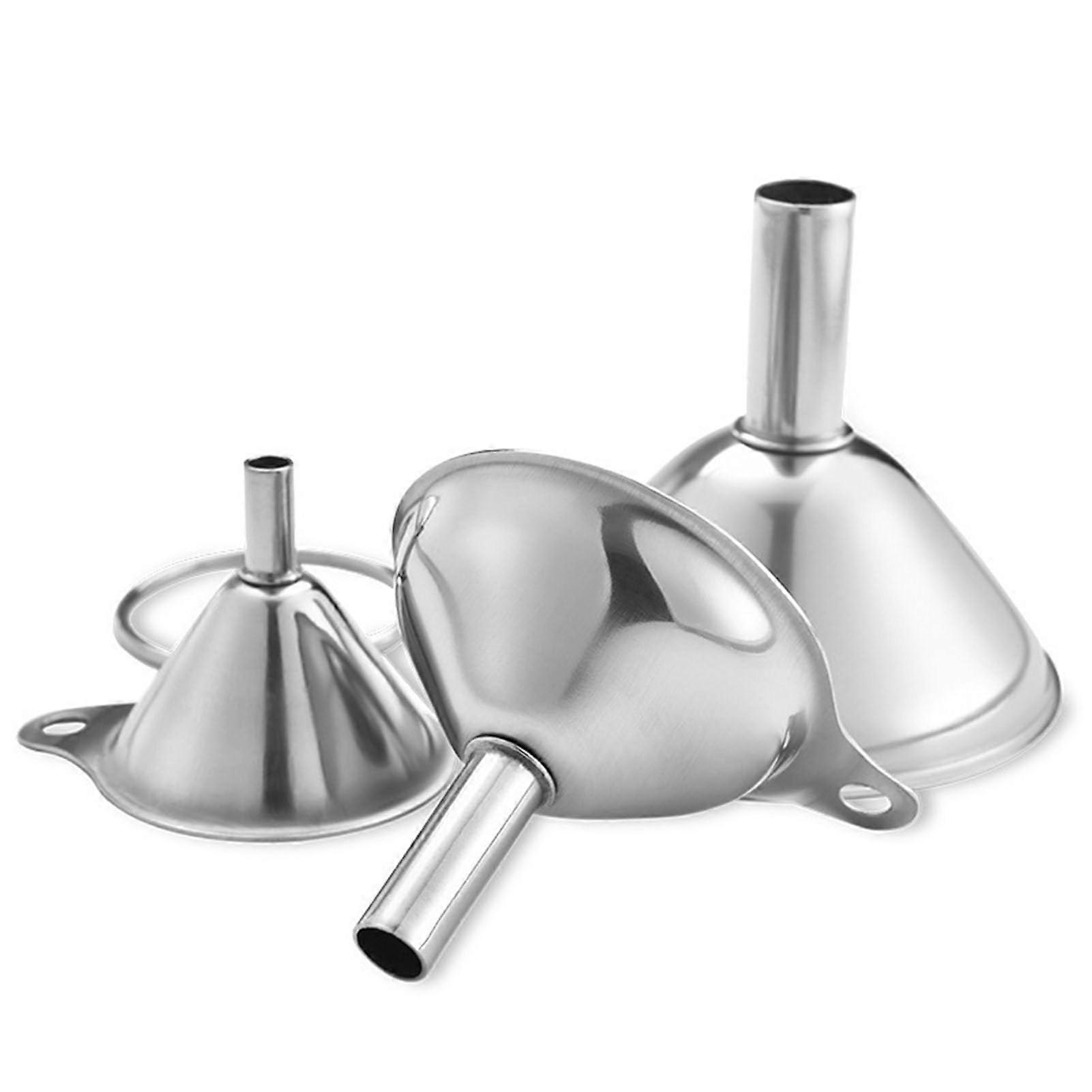 Stainless Steel Mini Funnels Set for Bottles and Kitchen, Spill Design, 3Piece Compact