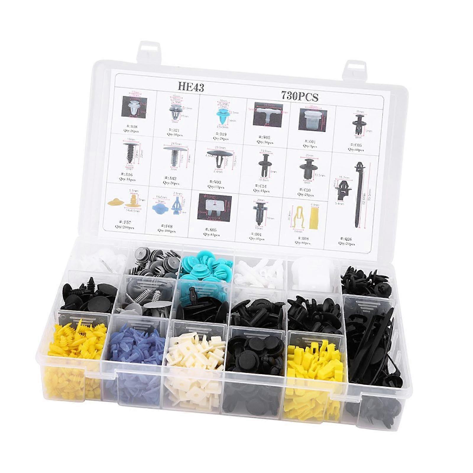 730pcs Universal Car Retainer Clips Assortment Automotive Trim Fasteners Kit MultiSize