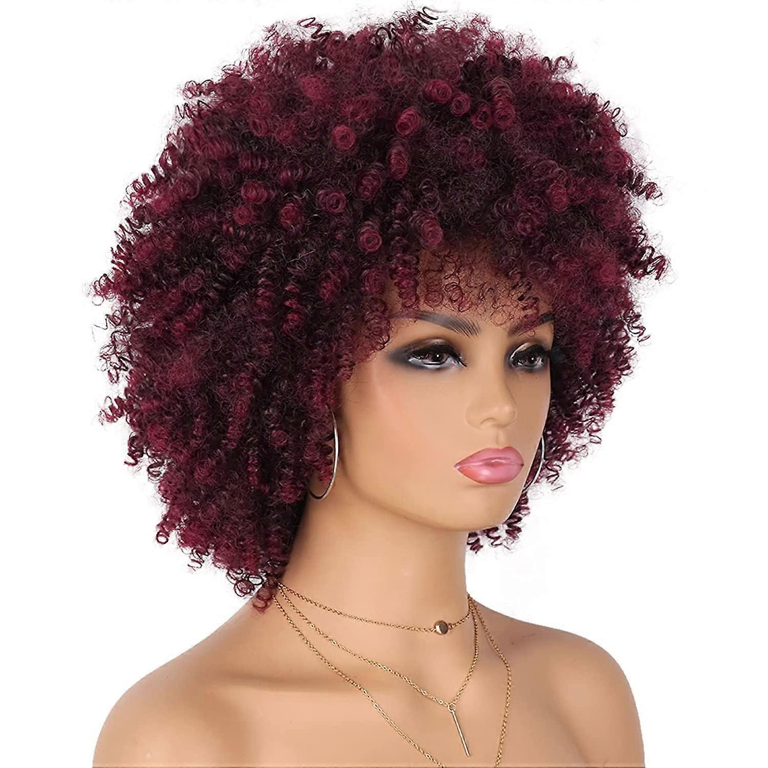 Afro Bouncy Curly Wig with Bangs 12 Inch  Density Full Volume Beginner Friendly Style