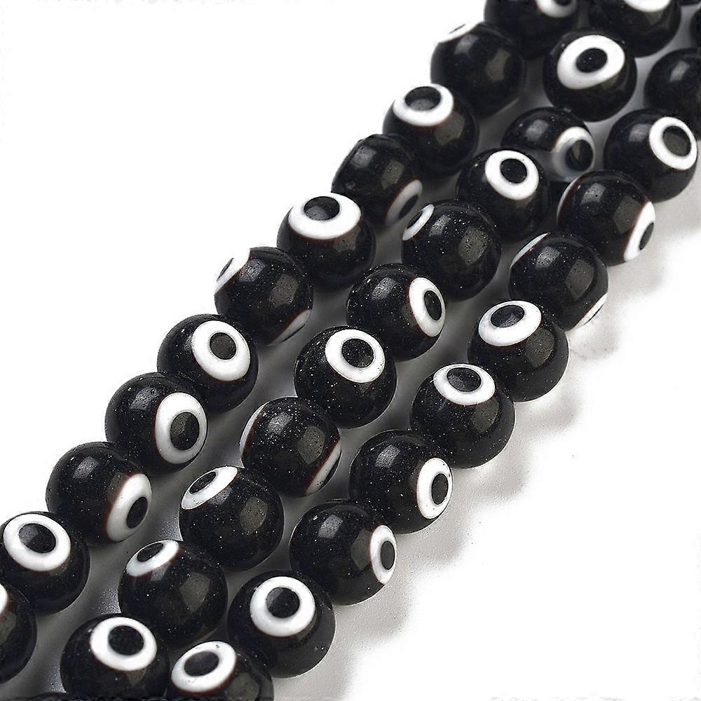 Handmade Lampwork Beads Round Black 10mm Hole: 1.5mm 38pcs/strand