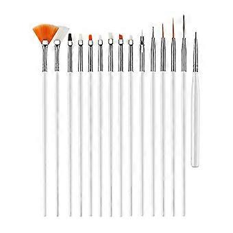 15 Piece Nail Brush Set White for Professional Manicure and Pedicure Nail Art Cleaning Kit
