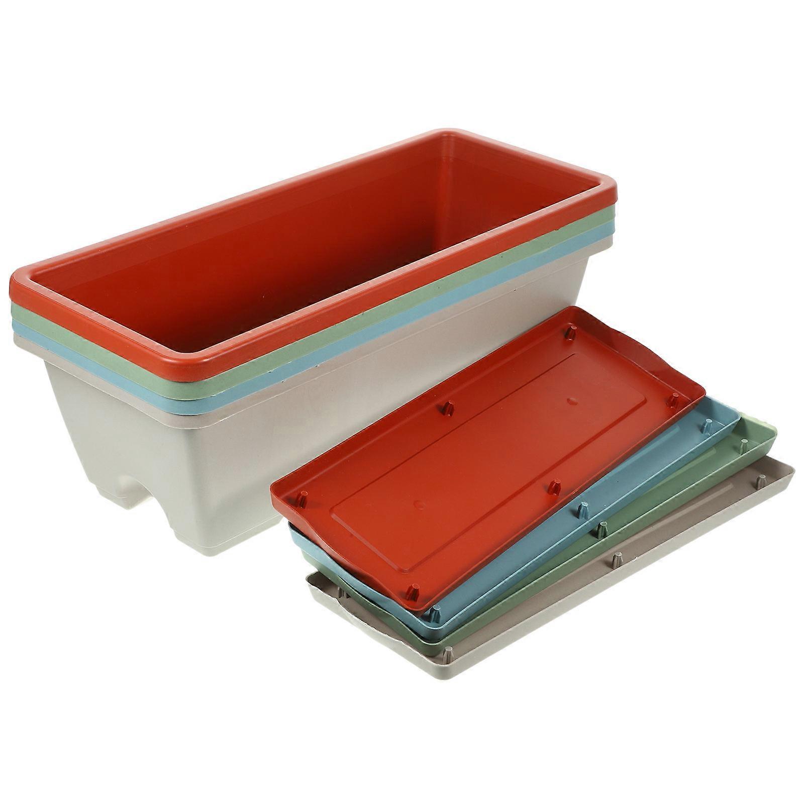 Window Box Planter Rectangle Vegetable Planter Pot with Tray 4Sets for Garden Use
