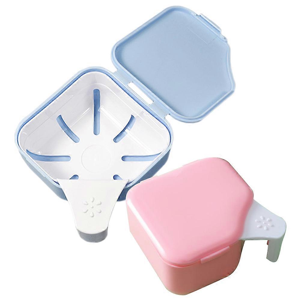 Denture Case Denture Cleaning Box for Retainer Care 2Pcs Plastic Container