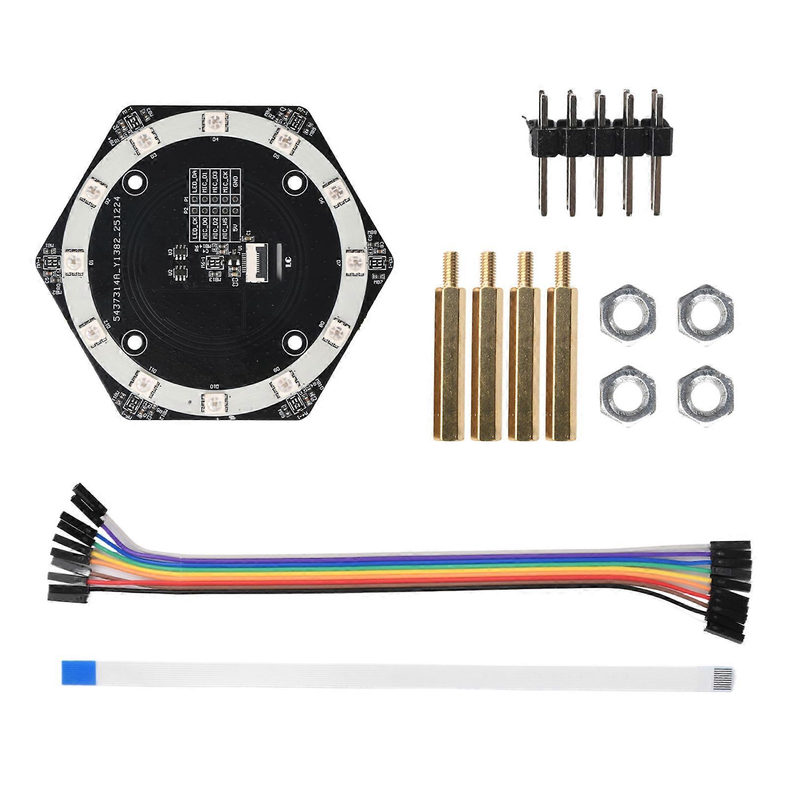 Compactly 6+1 Mics Array Development Board Supporting I2S Interfaces and Programmable Lighting Effects For Beamforming Multicolor