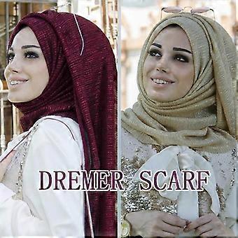 Lurex Glitter Hijaber for Women Muslim Shiny Sjal Ensfarget Crinkle Skjerf Women Party Stoles Pleated Shimmer Hijab Turban Foulard